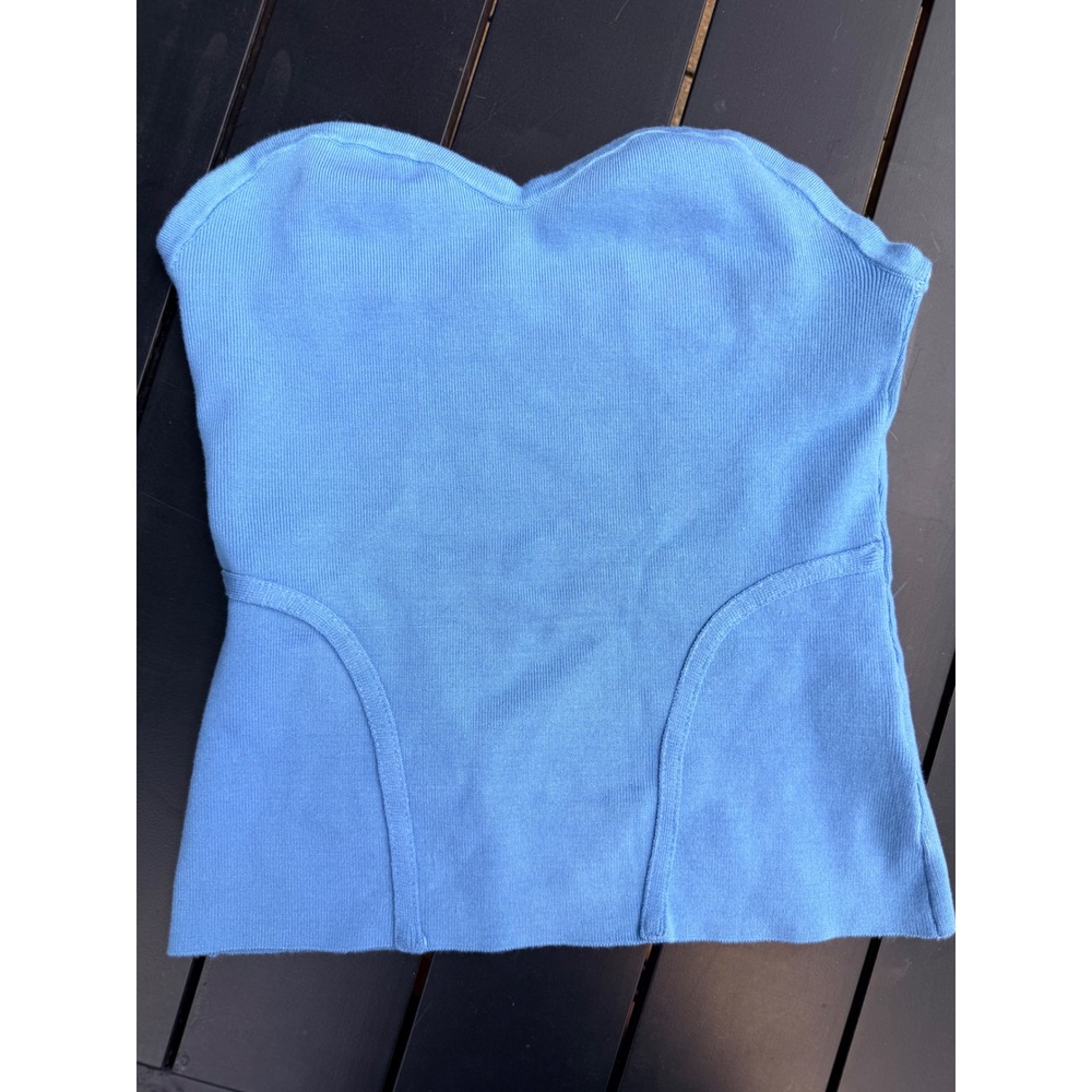 New York & Company Blue Sweetheart Ribbed Knit Tube Top Small NWT